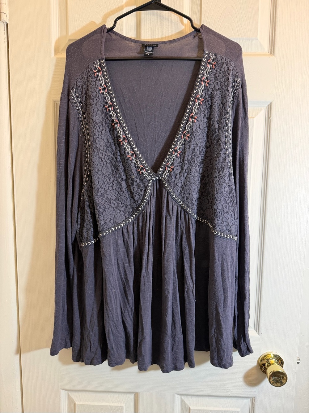Grey Lace-Front V-Neck Tunic | Torrid